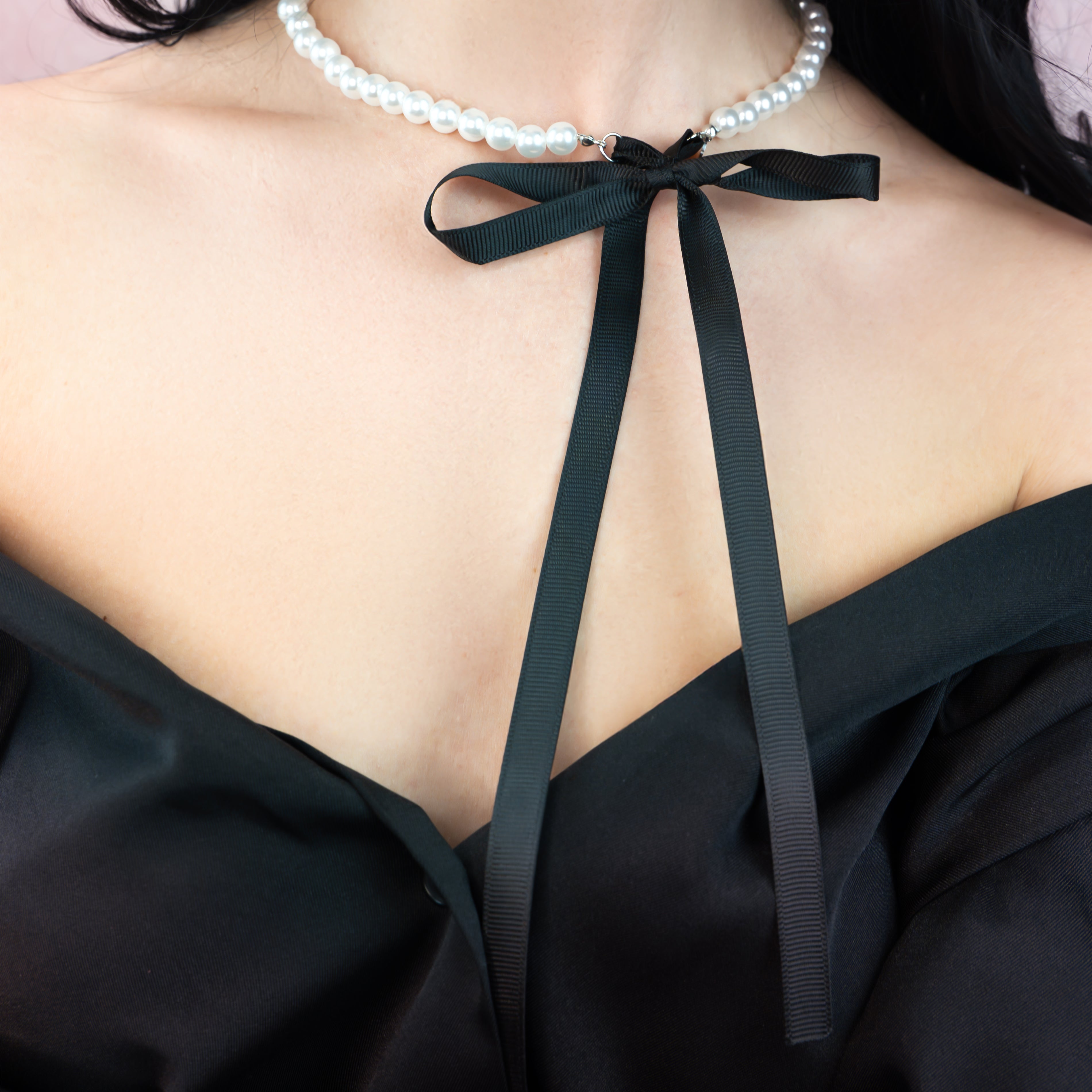 Pearl Mist Ribbon Necklace