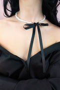 PEARL MIST RIBBON Necklace Black