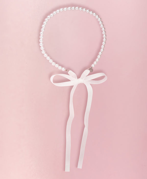PEARL MIST RIBBON Necklace White