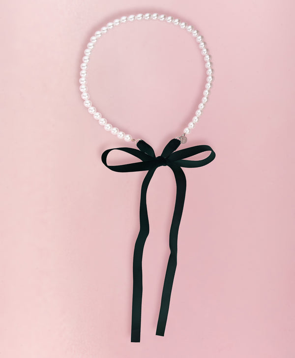 PEARL MIST RIBBON Necklace Black